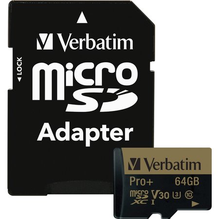 Verbatim 64Gb Proplus 600X Microsdxc Memory Card w/ Adapter, Uhs-1 U3 Class 10 44034